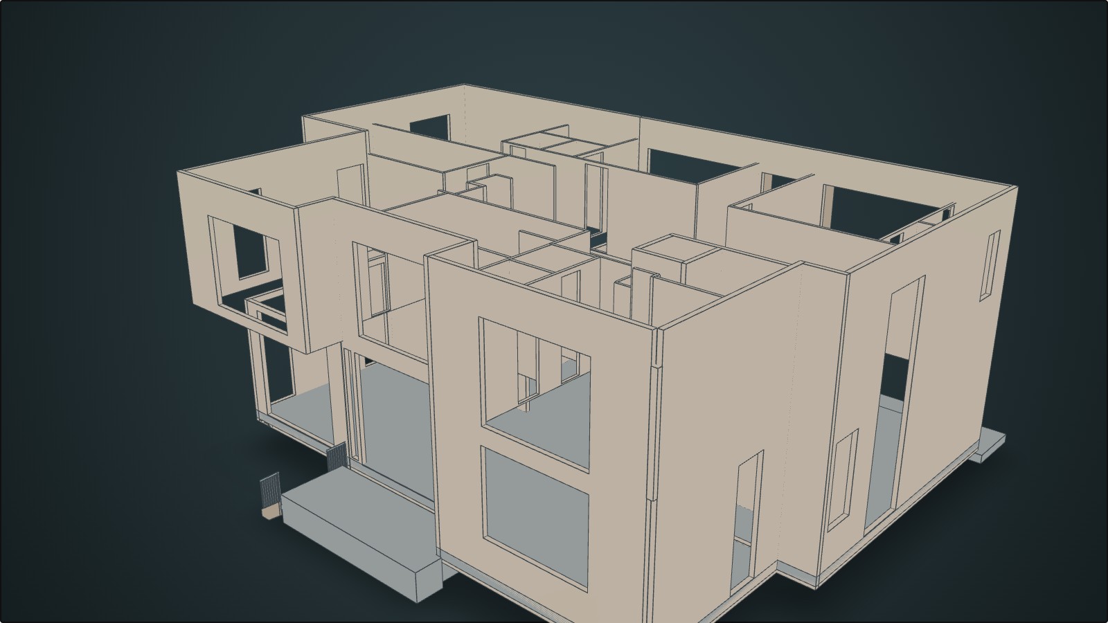 As-built Revit model showing walls, slabs, columns and stairs